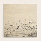"Seagulls" | Coastal black and white photo | Film photography | Beach - square Wood Wall Art Gallery Image 1