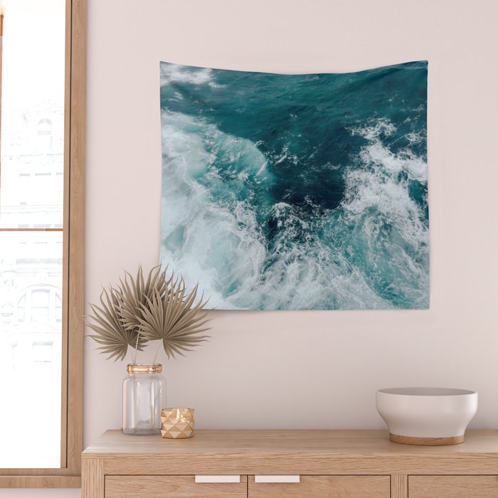 Ocean Waves (Teal) Wall Tapestry Gallery Image 2