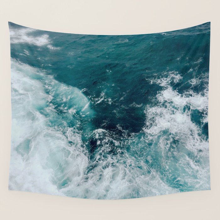 Ocean Waves (Teal) Wall Tapestry Gallery Image 4