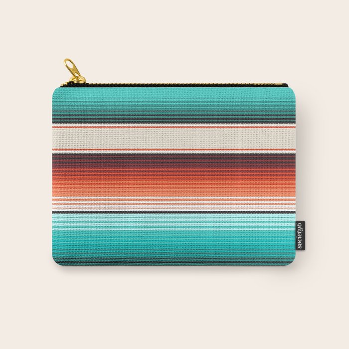 Navajo White, Turquoise and Burnt Orange Southwest Serape Blanket Stripes Carry All Pouch Gallery Image 1