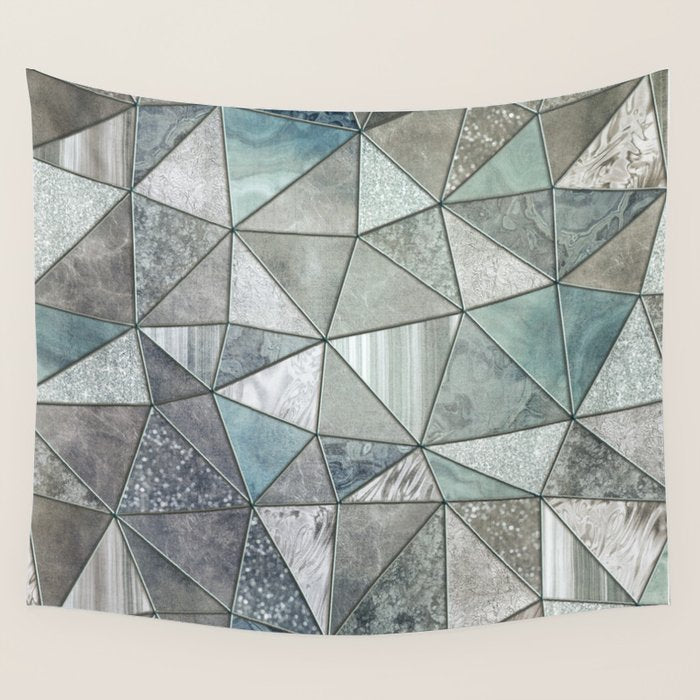 Teal And Grey Triangles Stained Glass Style Wall Tapestry Gallery Image 4