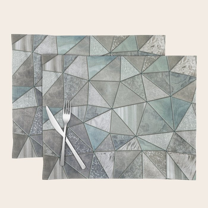 Teal And Grey Triangles Stained Glass Style Placemat Gallery Image 1