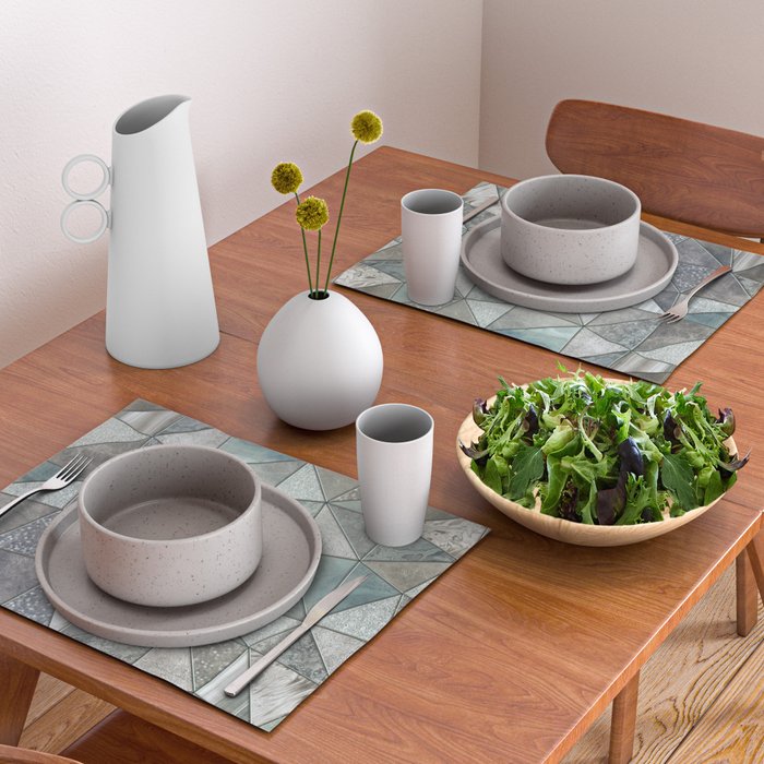 Teal And Grey Triangles Stained Glass Style Placemat Gallery Image 2