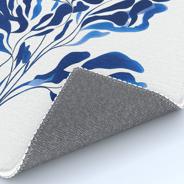 Blue Floral Print Minimalist Japanese Wall Art Rug Gallery Image 4