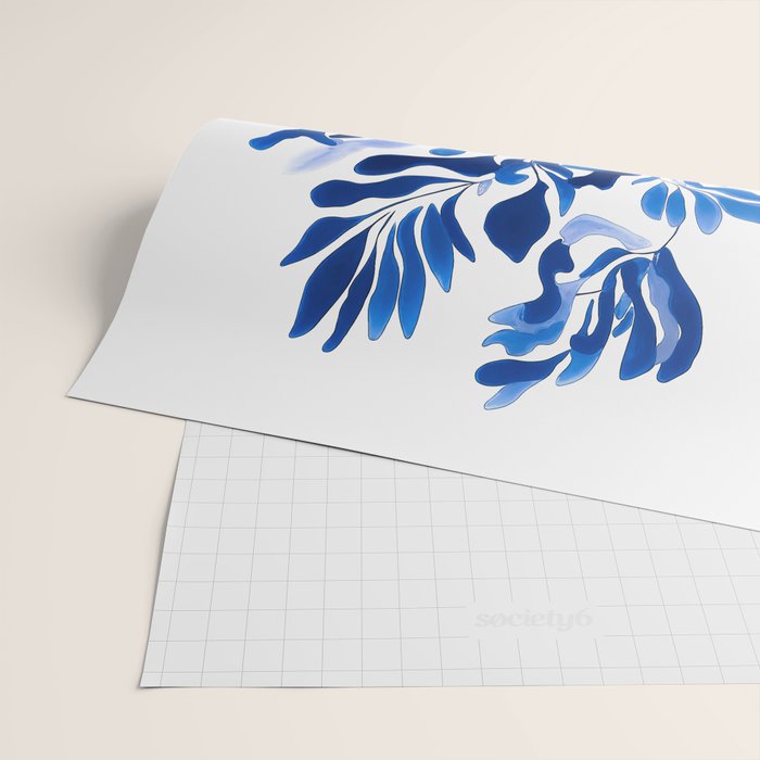 Blue Floral Print Minimalist Japanese Wall Art Wrapping Paper Gallery Image 2