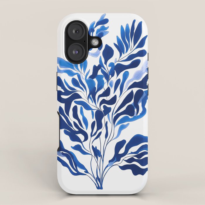 Blue Floral Print Minimalist Japanese Wall Art iPhone Case Gallery Image 1