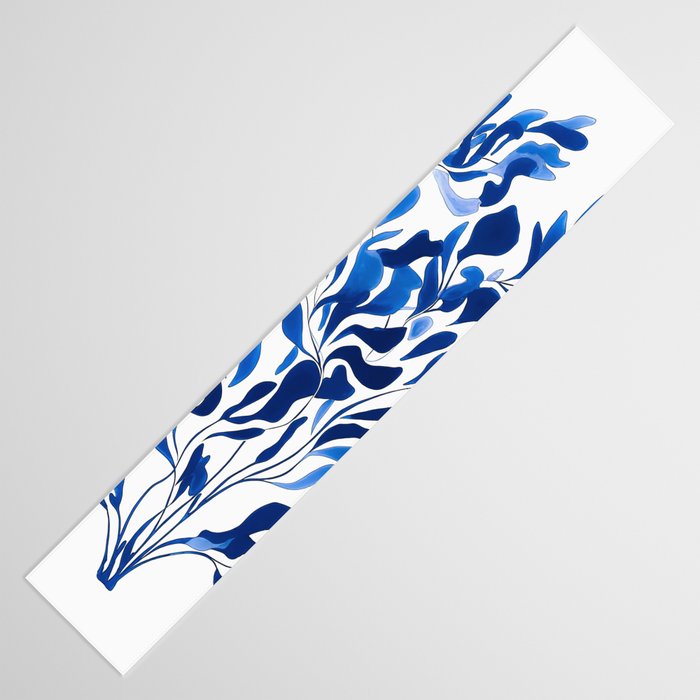Blue Floral Print Minimalist Japanese Wall Art Table Runner Gallery Image 3