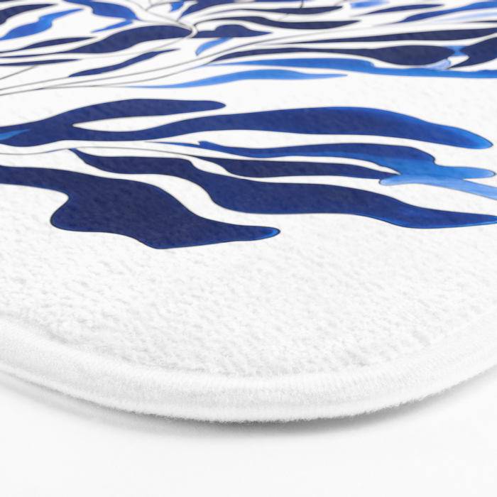 Blue Floral Print Minimalist Japanese Wall Art Bath Mat Gallery Image 3