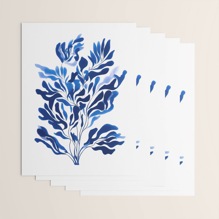 Blue Floral Print Minimalist Japanese Wall Art Wrapping Paper Gallery Image 3