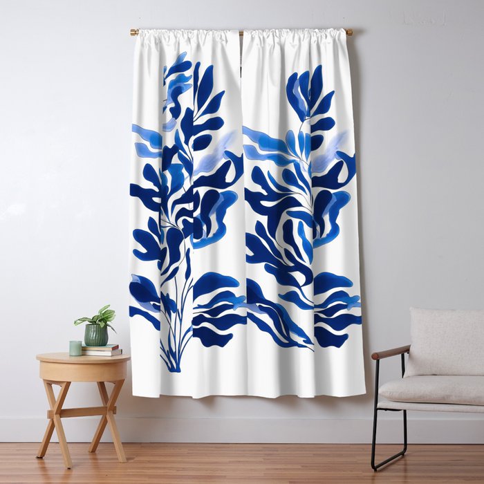Blue Floral Print Minimalist Japanese Wall Art Window Curtain Gallery Image 5
