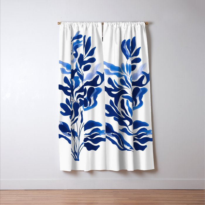 Blue Floral Print Minimalist Japanese Wall Art Window Curtain Gallery Image 3