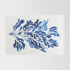 Blue Floral Print Minimalist Japanese Wall Art Rug Gallery Image 2