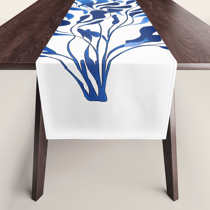Blue Floral Print Minimalist Japanese Wall Art Table Runner Gallery Image 1