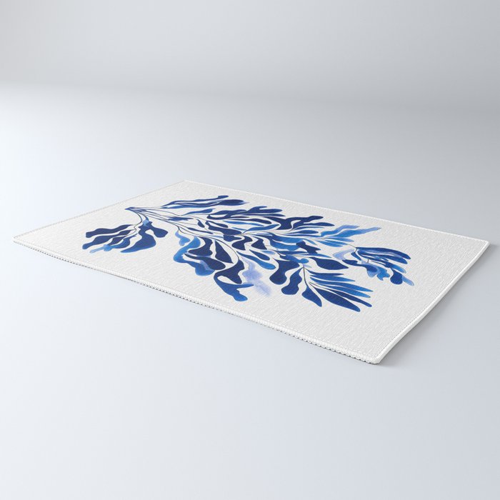 Blue Floral Print Minimalist Japanese Wall Art Rug Gallery Image 3