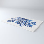Blue Floral Print Minimalist Japanese Wall Art Rug Gallery Image 3