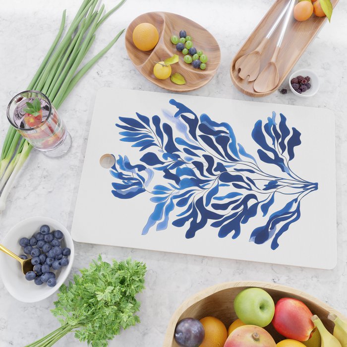 Blue Floral Print Minimalist Japanese Wall Art Cutting Board Gallery Image 2