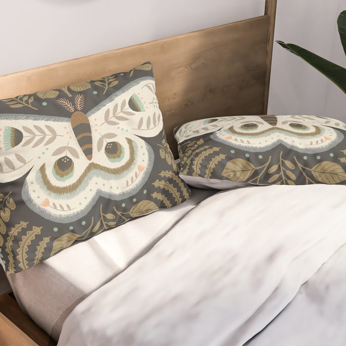 Folk Art Moth - Black Pillow Sham Gallery Image 2