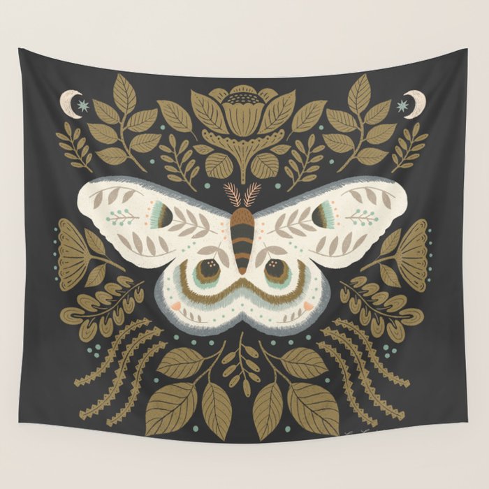 Folk Art Moth - Black Wall Tapestry Gallery Image 4