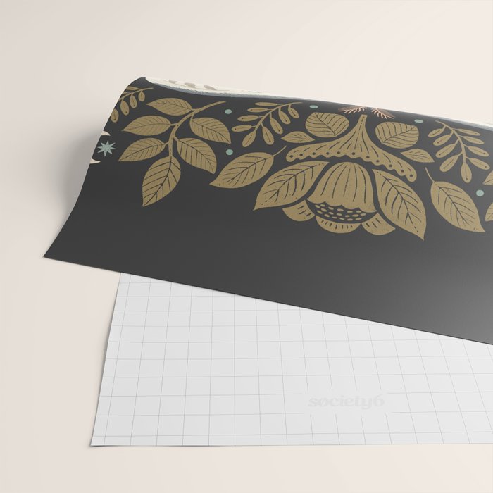 Folk Art Moth - Black Wrapping Paper Gallery Image 2