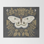Folk Art Moth - Black Throw Blanket Gallery Image 2