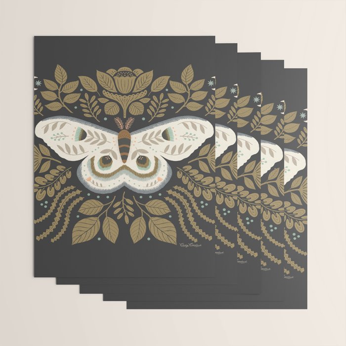Folk Art Moth - Black Wrapping Paper Gallery Image 3