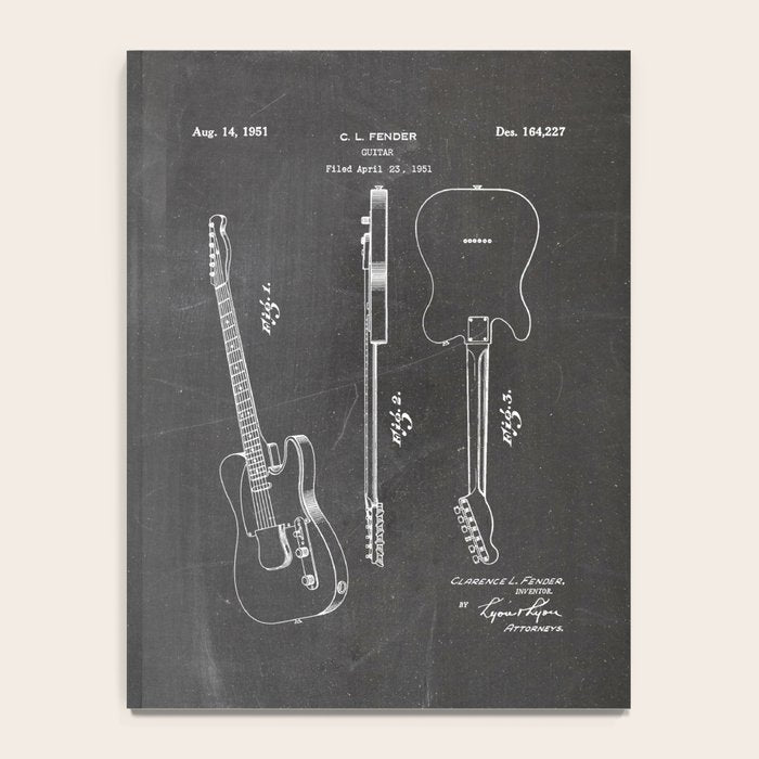 Electric Guitar Patent - Guitar Player Art - Black Chalkboard Notebook Gallery Image 4