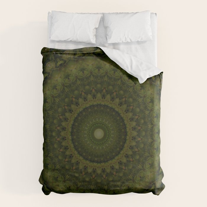 Mandala in olive green tones Duvet Cover