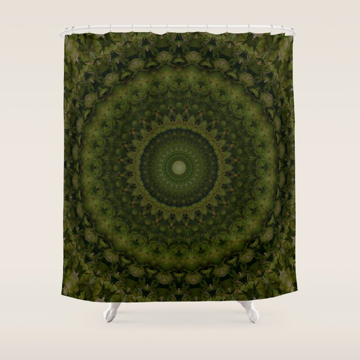 Mandala in olive green tones Shower Curtain Gallery Image 1