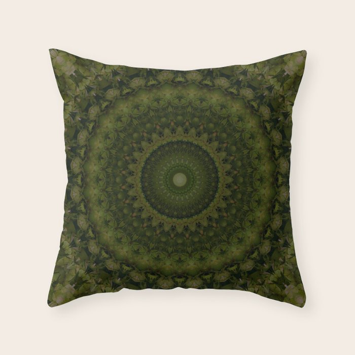 Mandala in olive green tones Throw Pillow Gallery Image 6