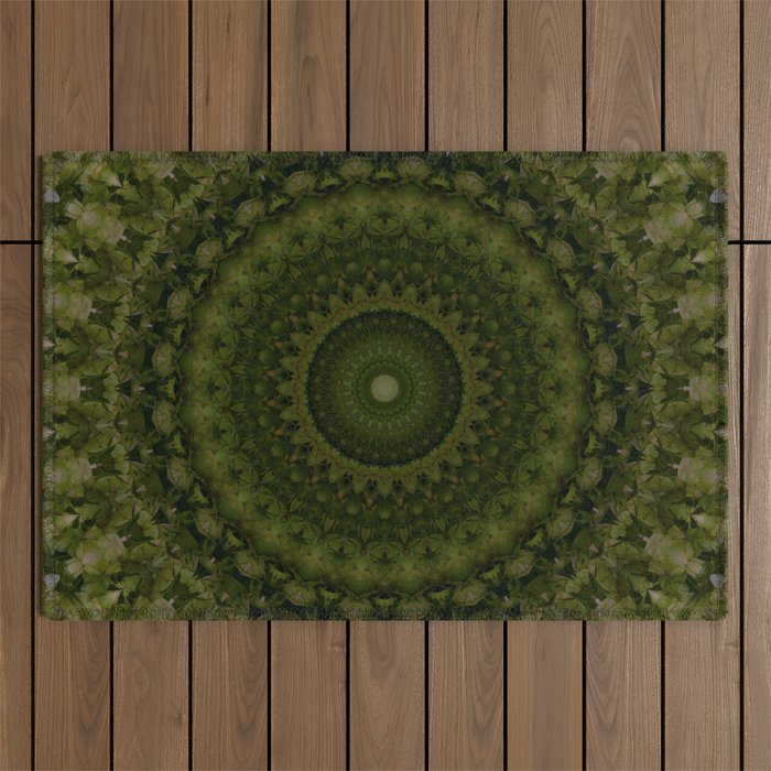 Mandala in olive green tones Outdoor Rug Gallery Image 1