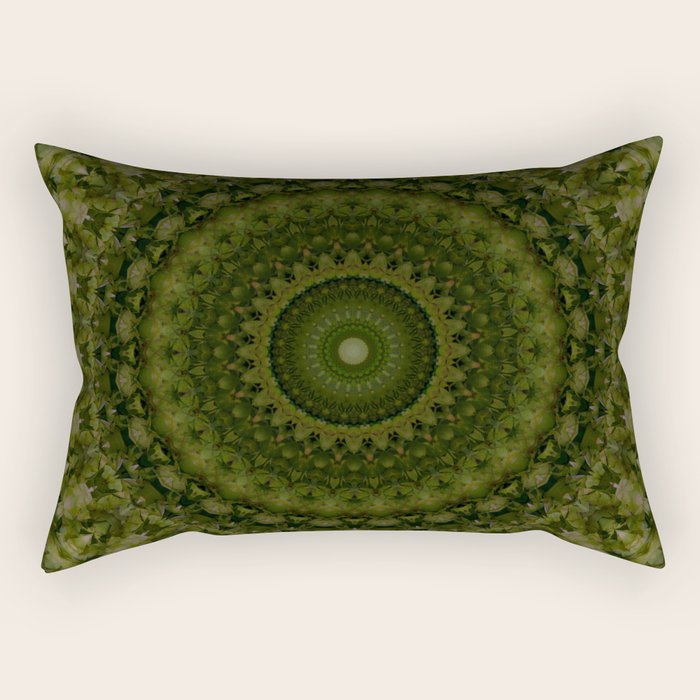 Mandala in olive green tones Rectangular Pillow Gallery Image 2