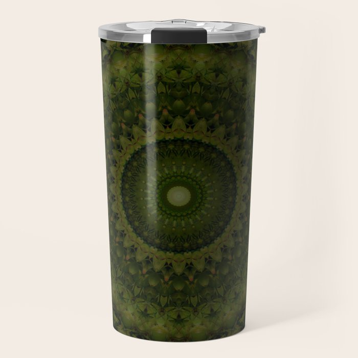 Mandala in olive green tones Travel Mug Gallery Image 1
