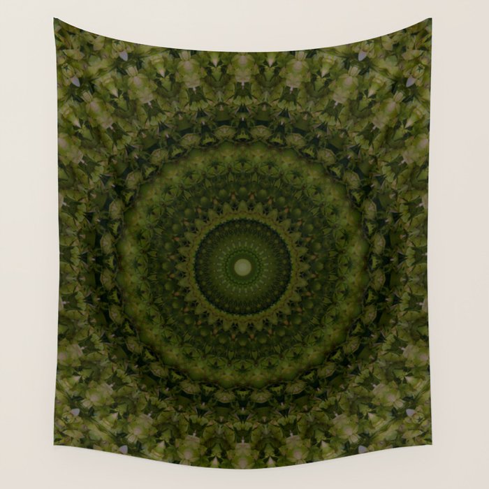 Mandala in olive green tones Wall Tapestry Gallery Image 4