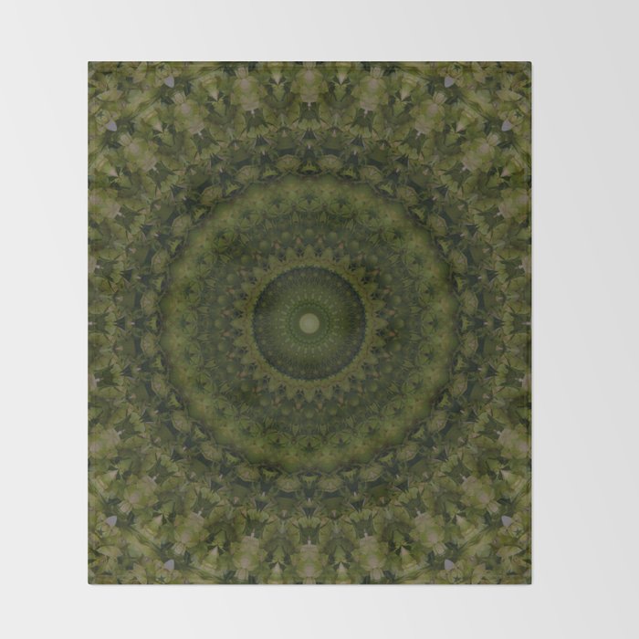 Mandala in olive green tones Throw Blanket Gallery Image 2