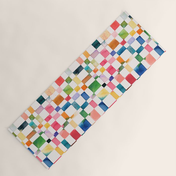 Modern watercolor checker Multicolored Spring Geometric Yoga Mat