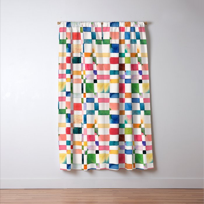 Modern watercolor checker Multicolored Spring Geometric Window Curtain Gallery Image 3