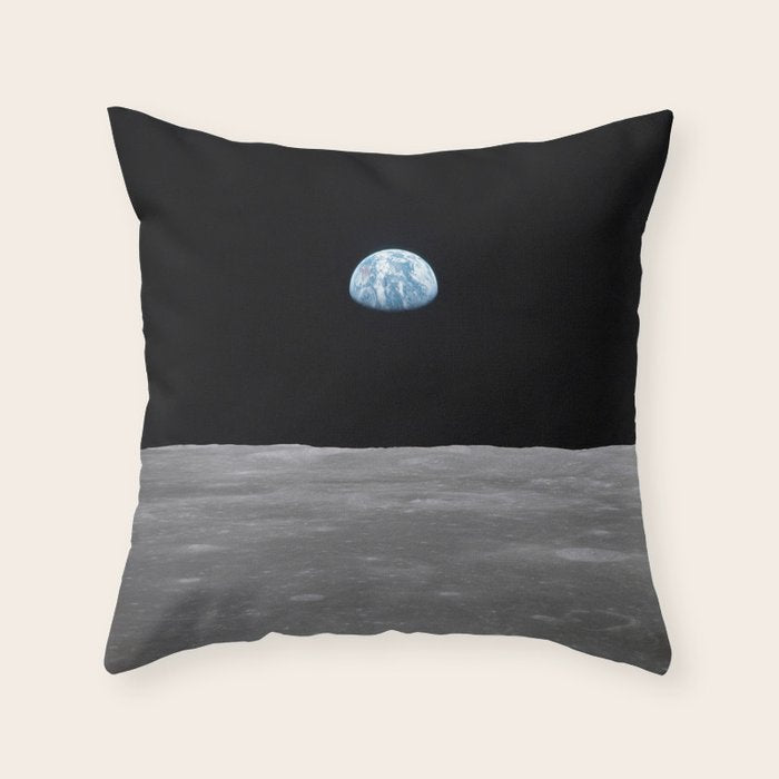 Earth rise over the Moon Throw Pillow Gallery Image 1