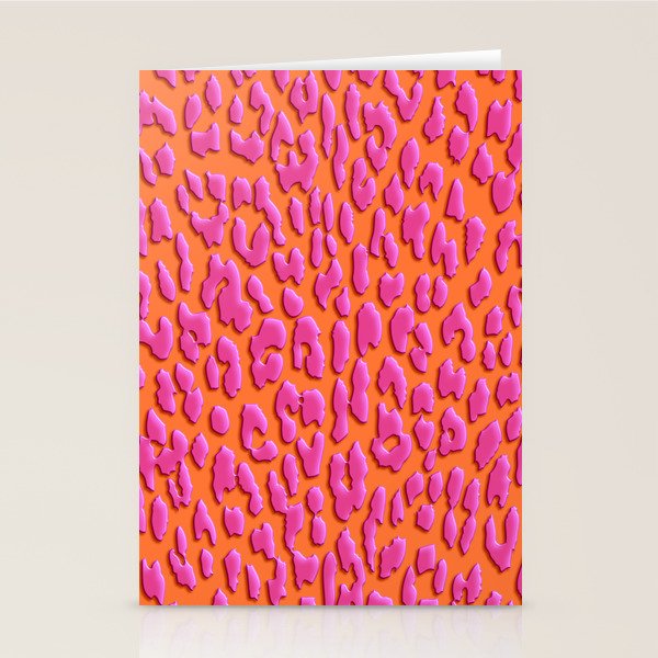 Bright Orange & Pink Leopard Print Stationery Card Gallery Image 1
