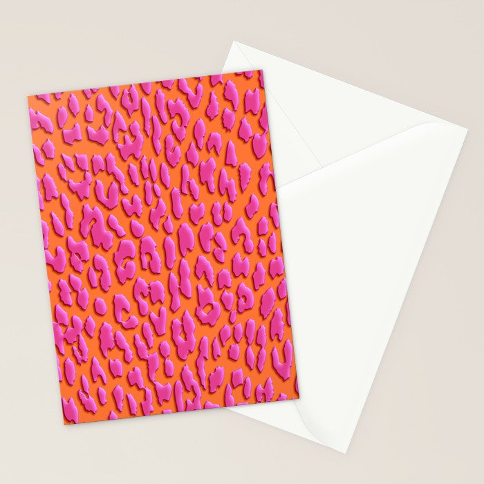 Bright Orange & Pink Leopard Print Stationery Card Gallery Image 2