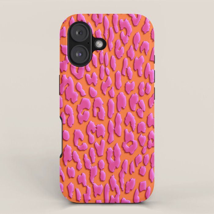 Bright Orange & Pink Leopard Print iPhone Case Gallery Image 1