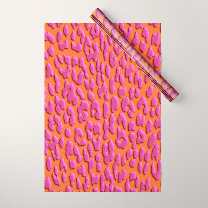 Bright Orange & Pink Leopard Print Wrapping Paper Gallery Image 1