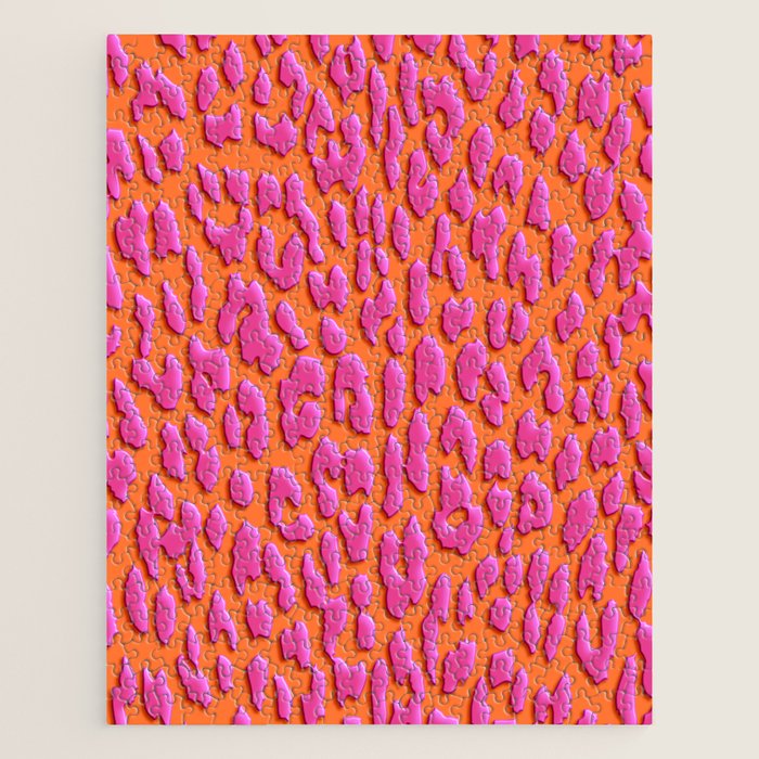 Bright Orange & Pink Leopard Print Jigsaw Puzzle Gallery Image 1