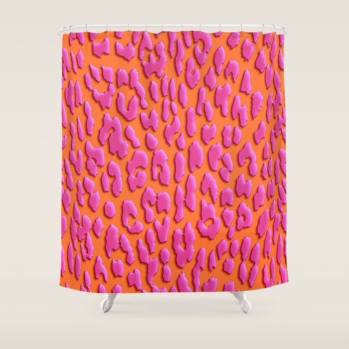 Bright Orange & Pink Leopard Print Shower Curtain Gallery Image 1