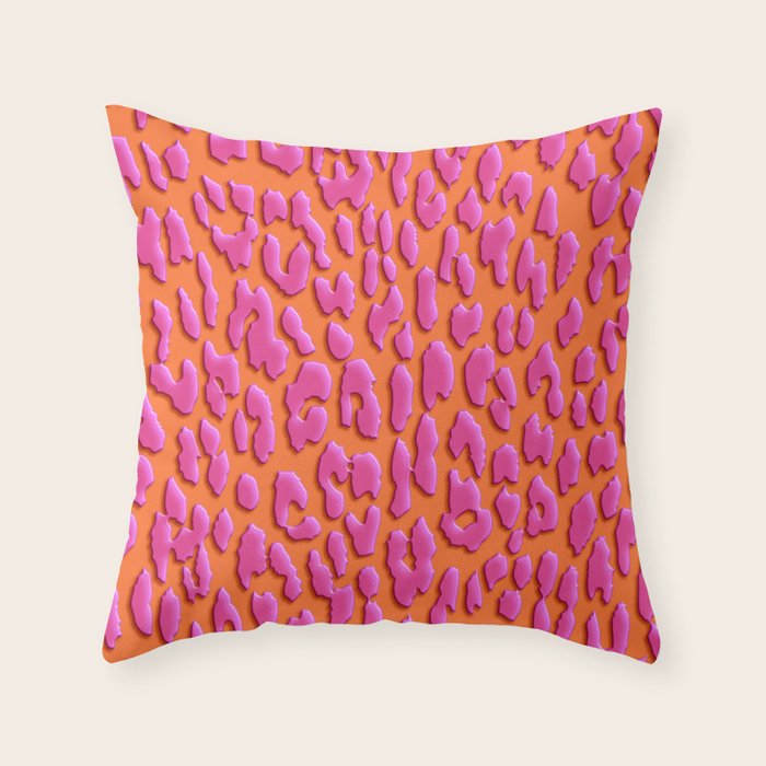 Bright Orange & Pink Leopard Print Throw Pillow Gallery Image 6