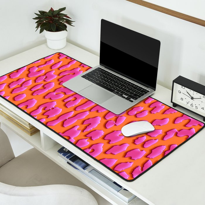 Bright Orange & Pink Leopard Print Desk Mat Gallery Image 2