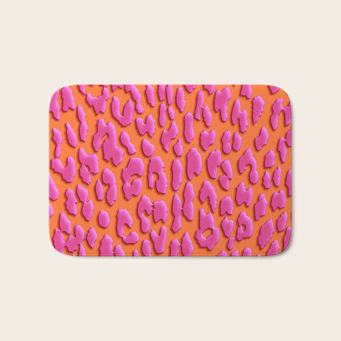 Bright Orange & Pink Leopard Print Bath Mat Gallery Image 1