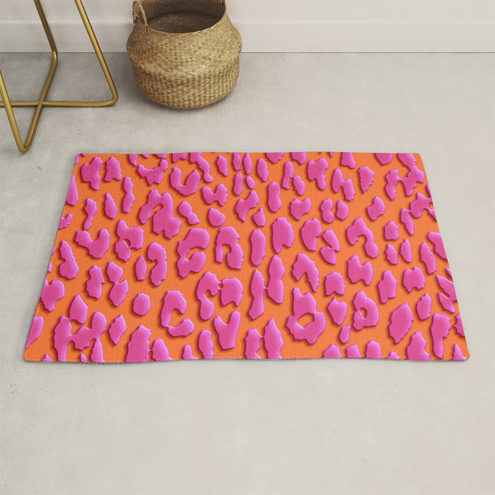 Bright Orange & Pink Leopard Print Rug Gallery Image 1