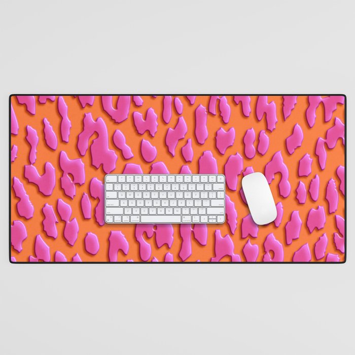 Bright Orange & Pink Leopard Print Desk Mat Gallery Image 1