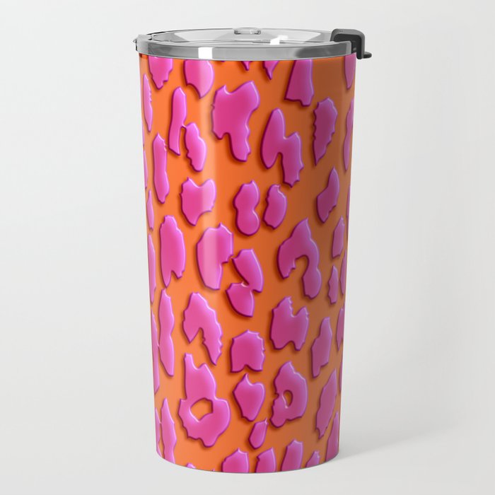Bright Orange & Pink Leopard Print Travel Mug Gallery Image 2