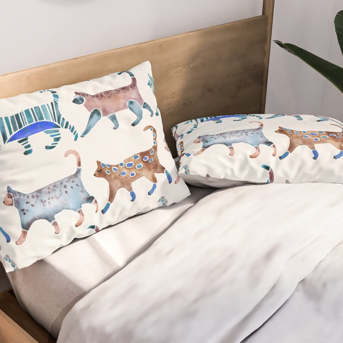 Cat Collection - Blue & Brown Palette Pillow Sham Gallery Image 2